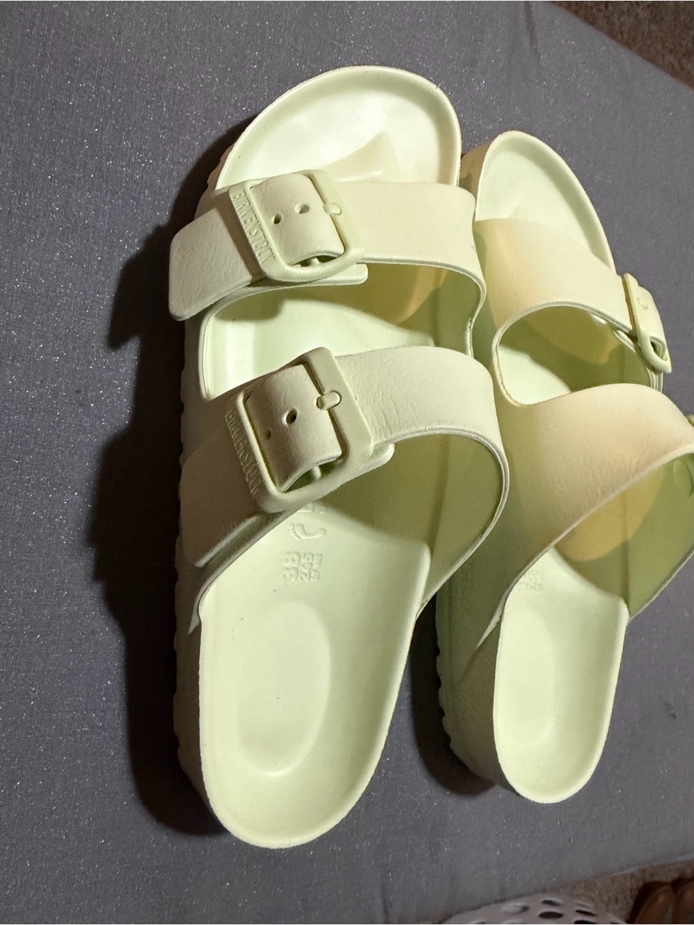 Birkenstock Two-Buckle Slide Sandals in Pale Yellow
